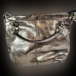 Coach Brooke Handbag Pewter/Silver Metallic Leather